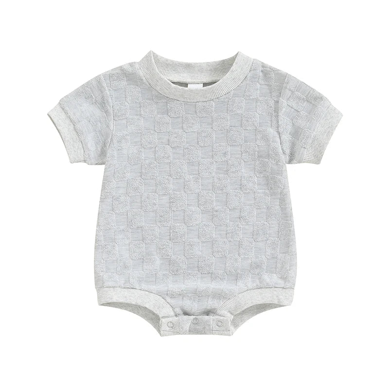 Baby Boys Girls Bodysuit Short Sleeve Crew Neck Checkerboard Summer Playsuit Romper