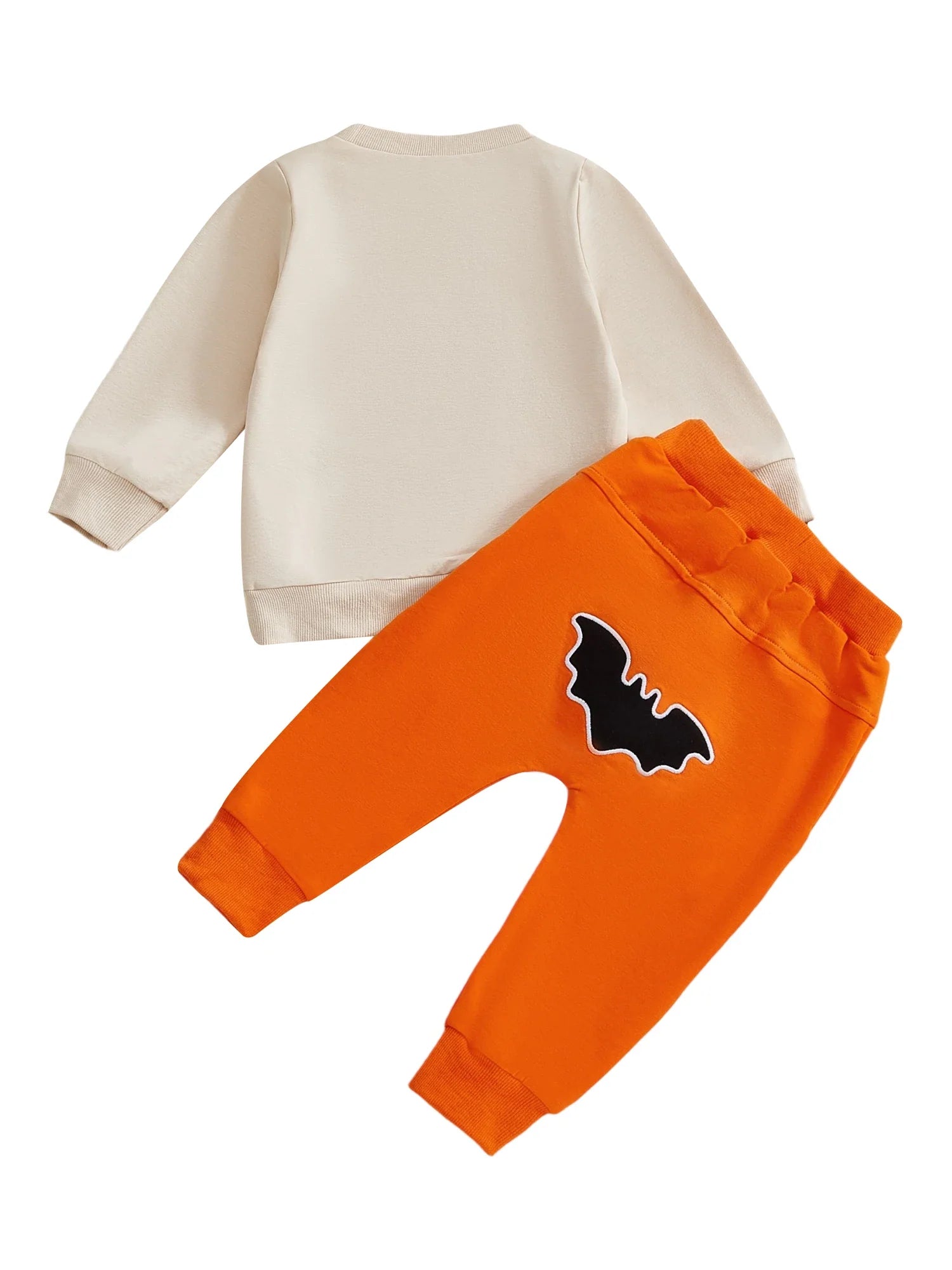 Baby Toddler Boys 2Pcs My First Halloween Outfit Letter Print Long Sleeve Top with Bat Embroidered Jogger Pants Set
