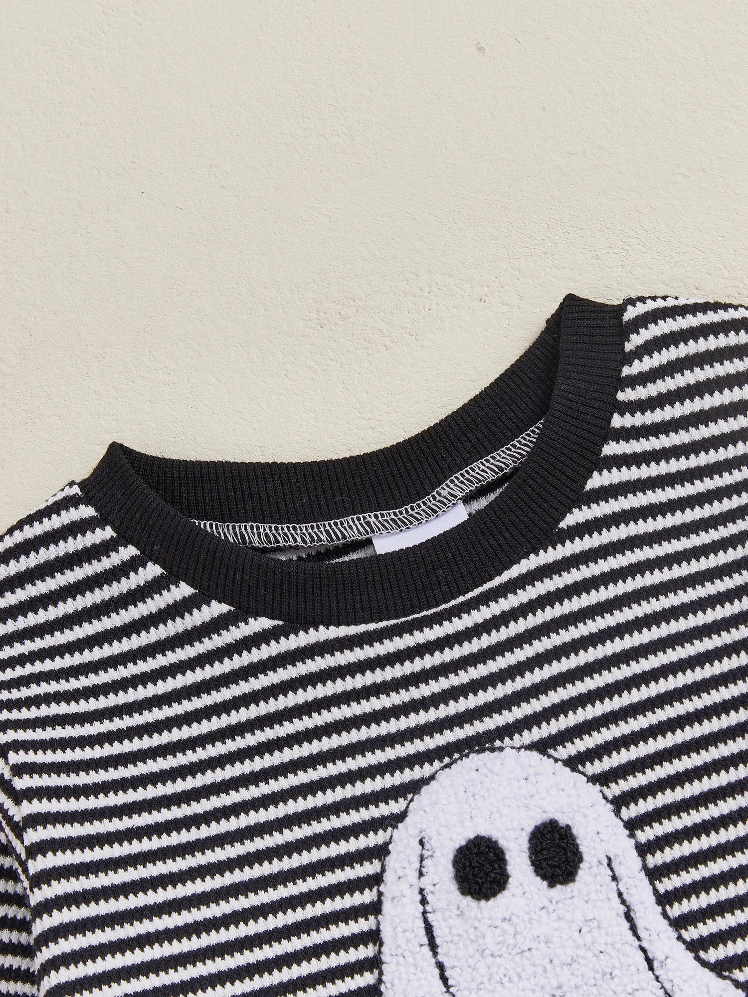 Baby Toddler Boys 2Pcs Halloween Outfit Ghost Embroidery Striped Long Sleeve Top and Elastic Pants Clothes Set