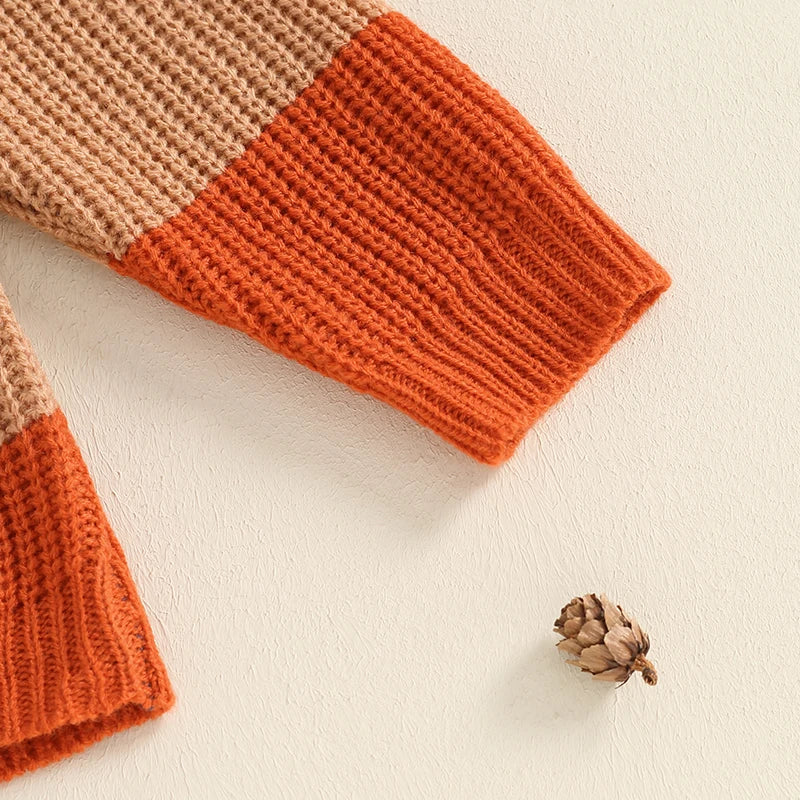 Baby Toddler Boys Girls Sweater Casual Contrast Color Stripes Warm Knitted Long Sleeve Pullover Top