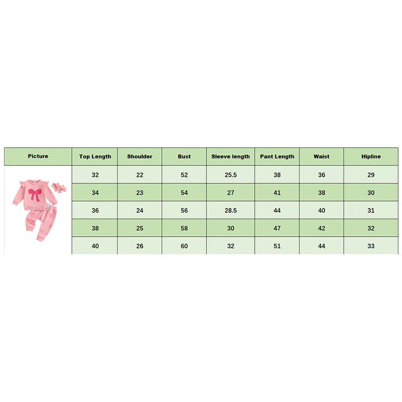 Baby Toddler Girls 3Pcs Fall Outfit Long Sleeve Bow Embroidery Crewneck Top + Jogger Pants + Headband Set
