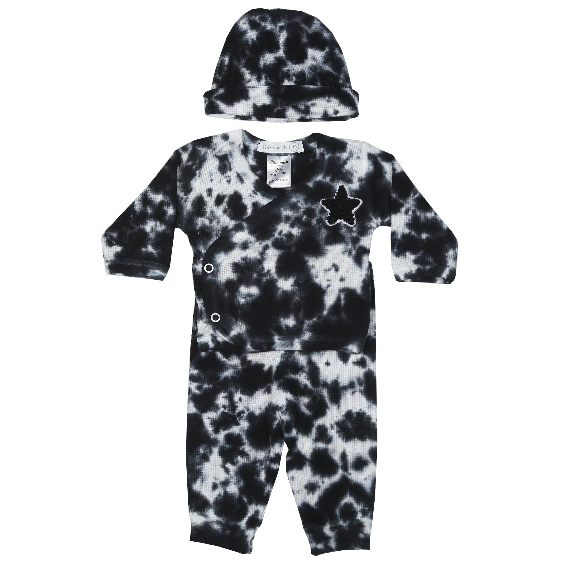 Baby 3 Piece Tie Dye Thermal Set - Black Tie Dye