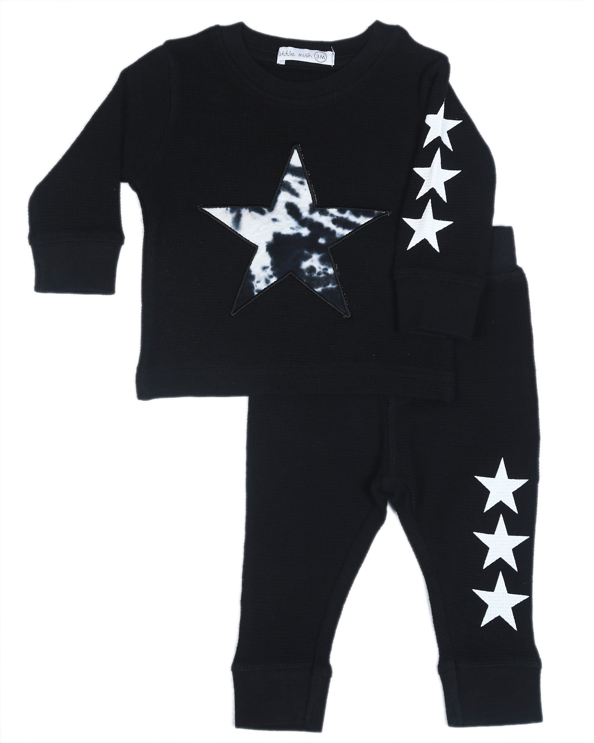 Baby Thermal Shirt and Pants Set - Black Tie Dye Star