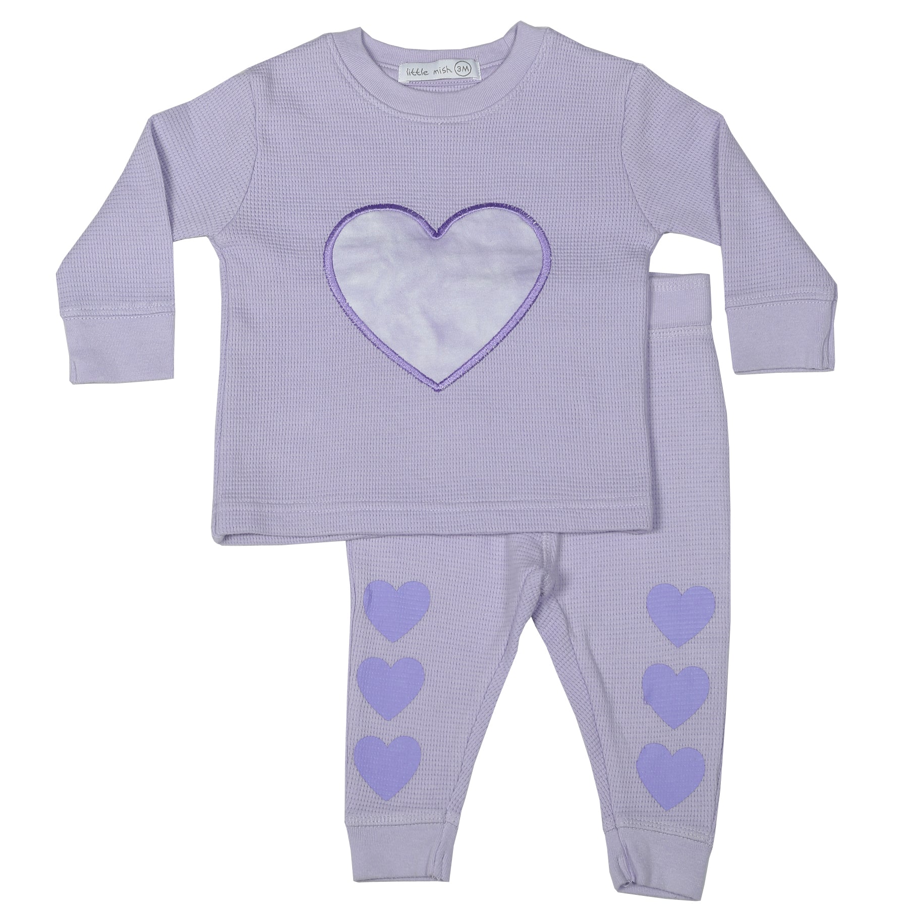 Baby and Toddler Thermal Shirt and Pants Set - Lilac Heart Tie Dye