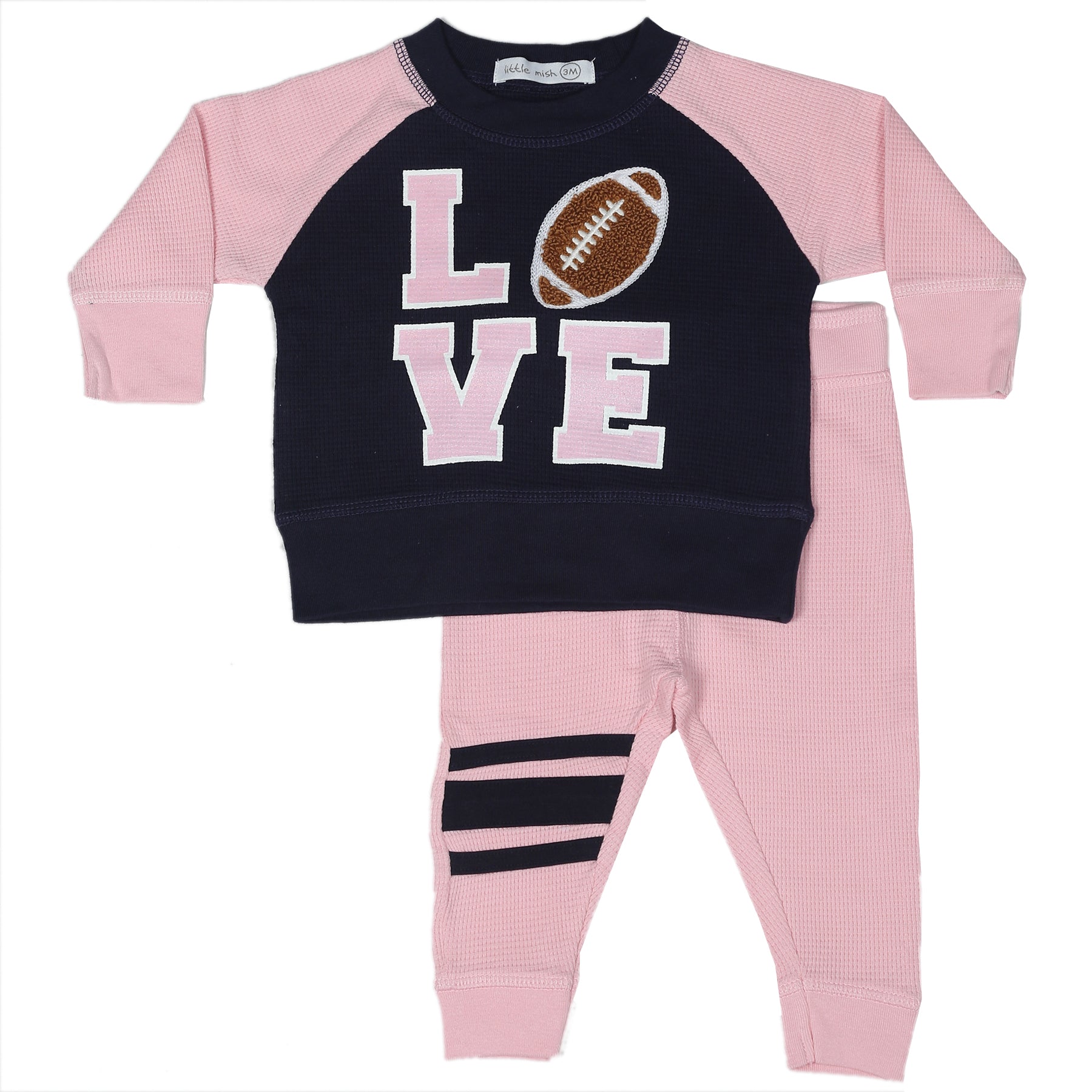 Baby and Toddler Thermal Shirt and Pant Set - Pink Football Fan