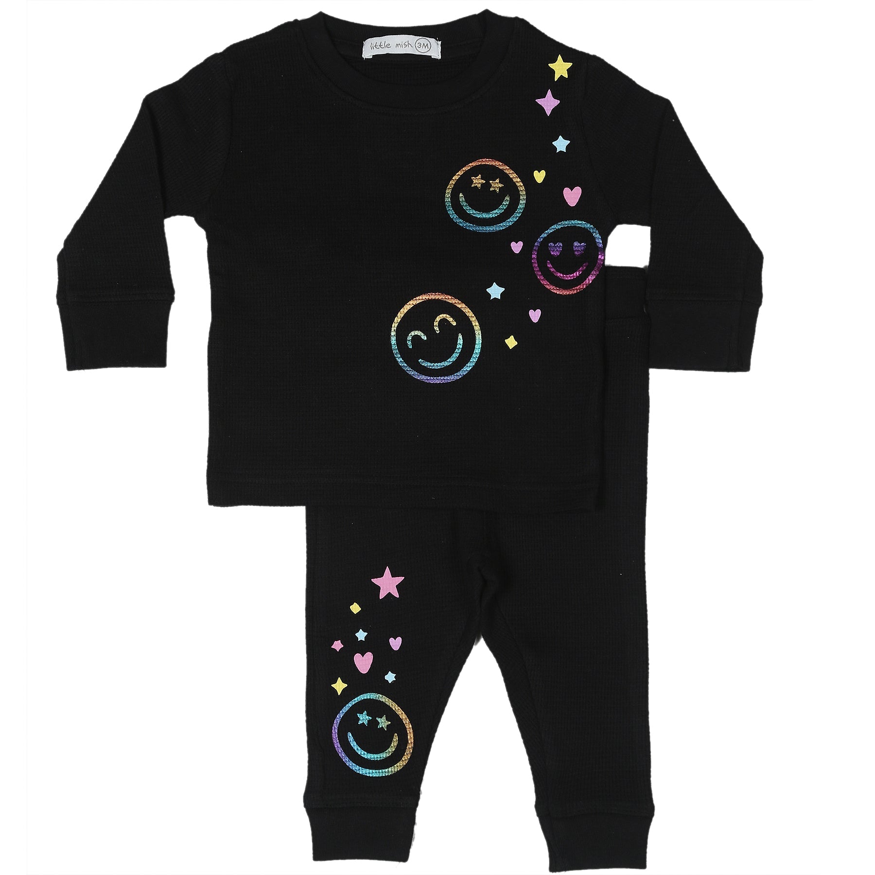 Baby and Toddler Thermal Shirt and Pant Set - Rainbow Foil Smile