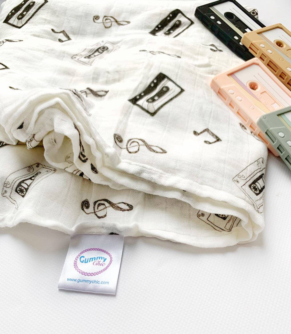 Retro New Born Baby Gift Box with Organic Blanket & Teether