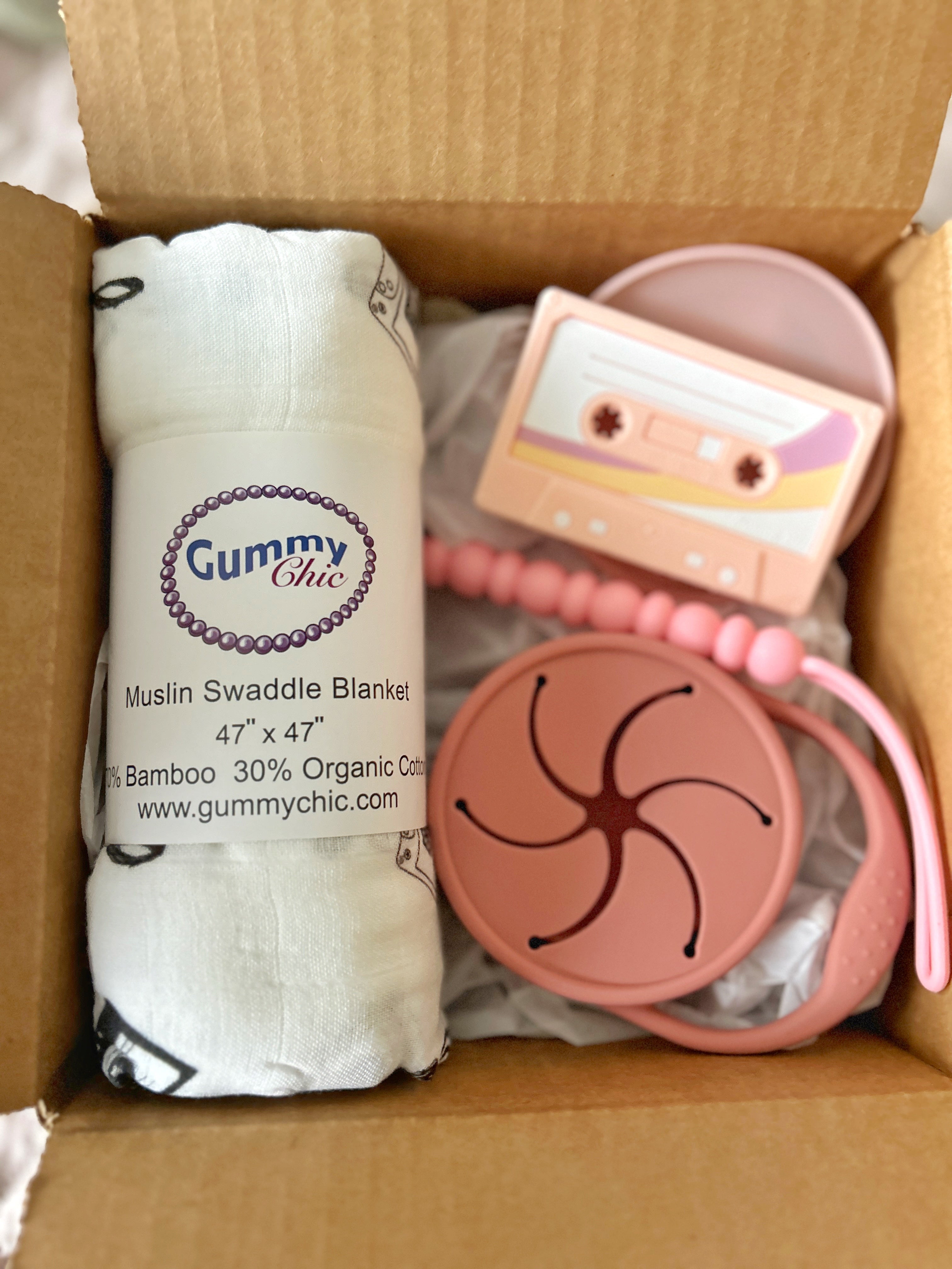 Nostalgic New Born Baby Gift Box with Organic Blanket & Teether