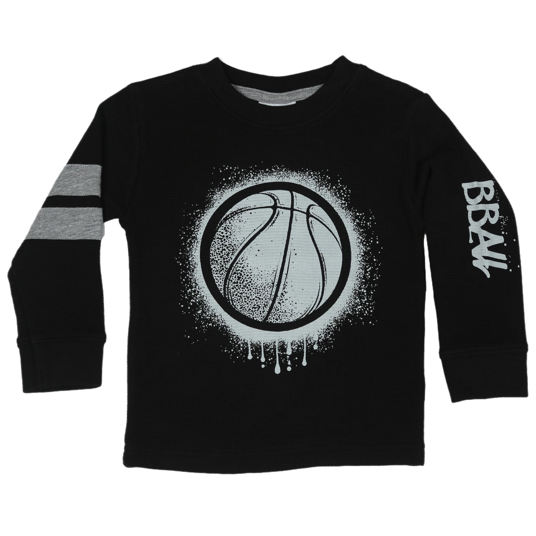 Kids Long Sleeve Thermal Shirt - BBall - Black/Heather
