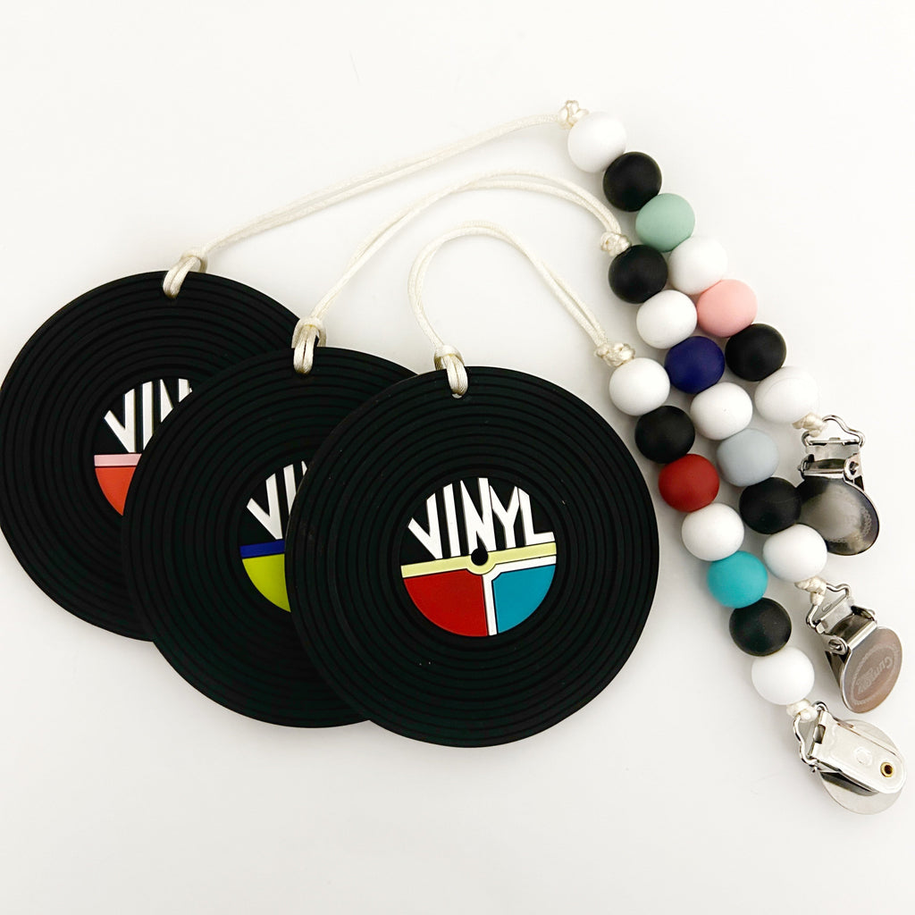 Silicone Baby Teether Toy: Vinyl Record with Clip - Gummy Chic Exclusive