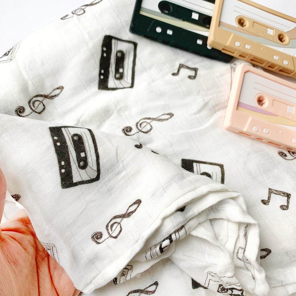 Monochromatic Swaddle Blanket, Baby Blanket Mix Tape Cassette