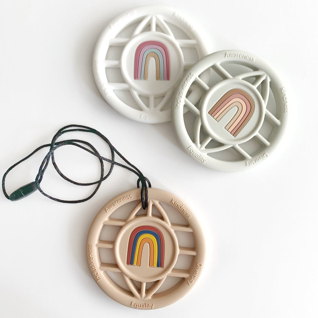 Gummy Chic Rainbow World Teether Necklace | BPA-Free Chew Sensory Pendant