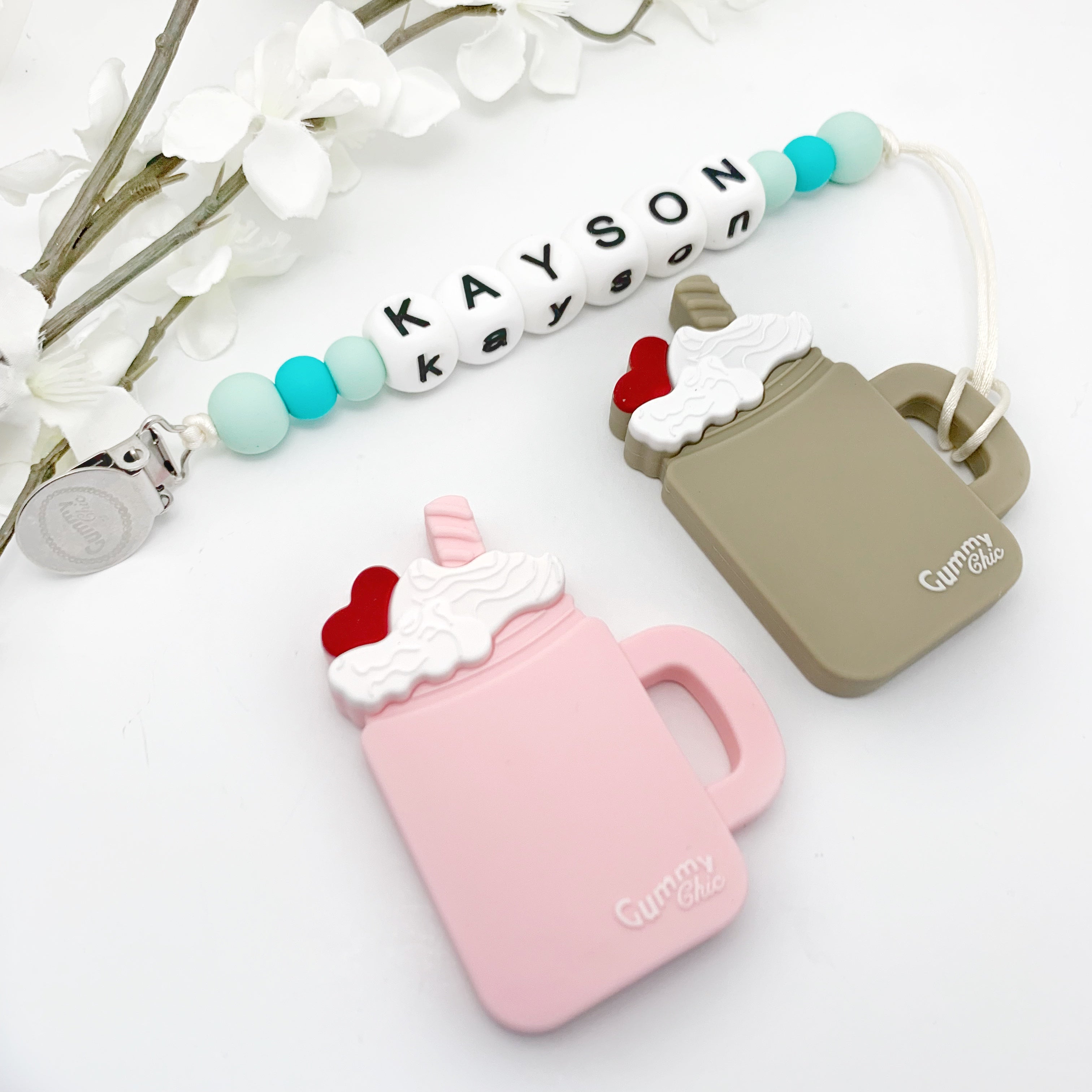 Customizable Milkshake Baby Teething Toy with Multi-Use Clip