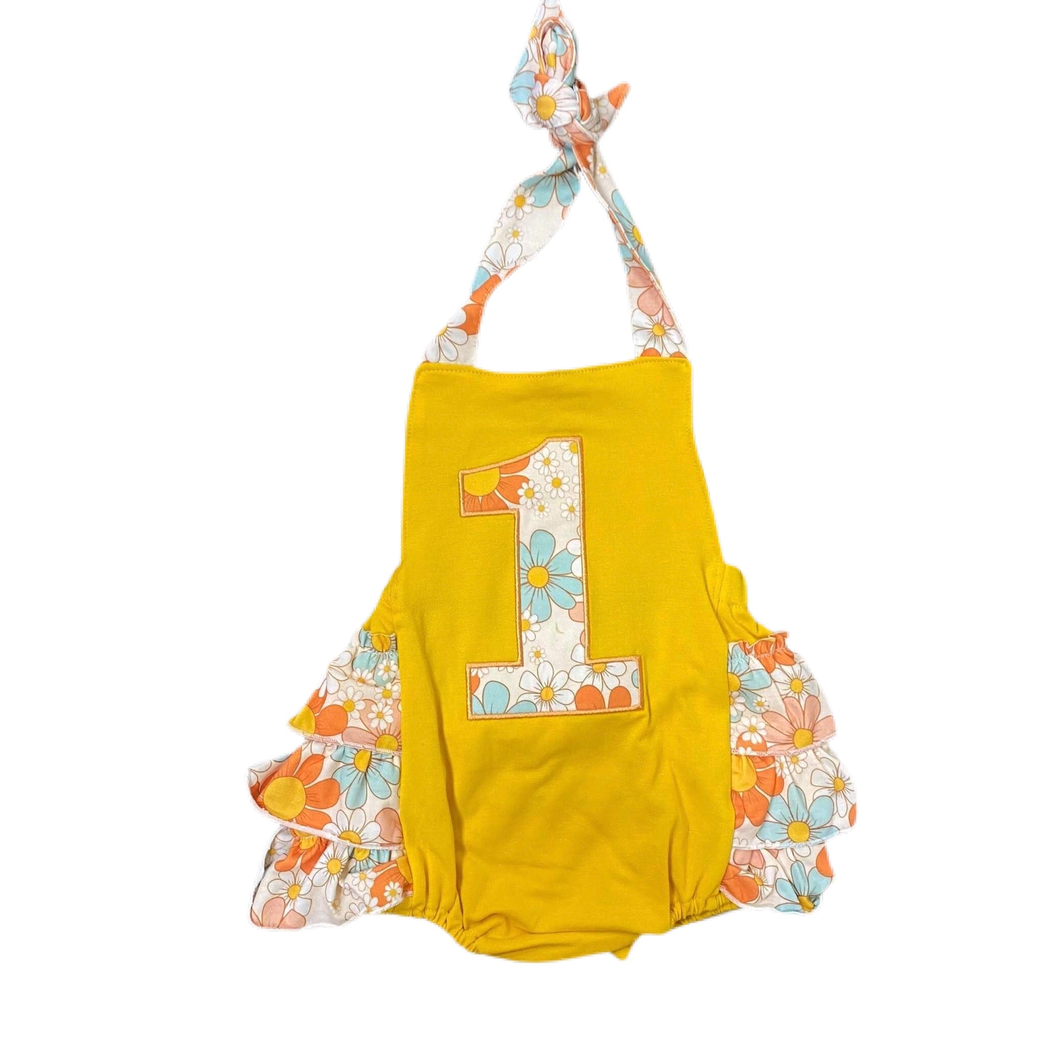 Retro floral first birthday romper