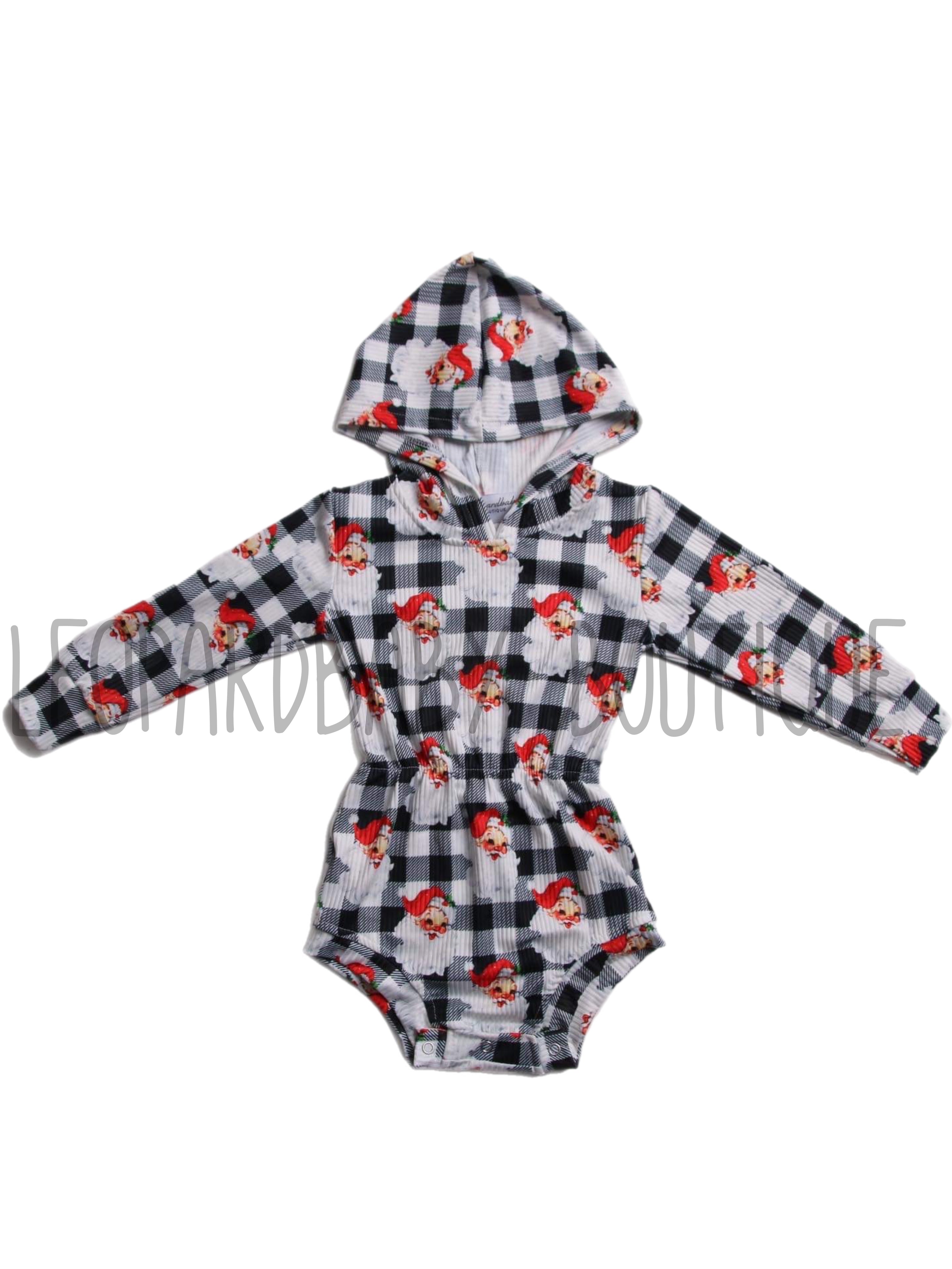 Checkered Santa Ribbed Hooded romper