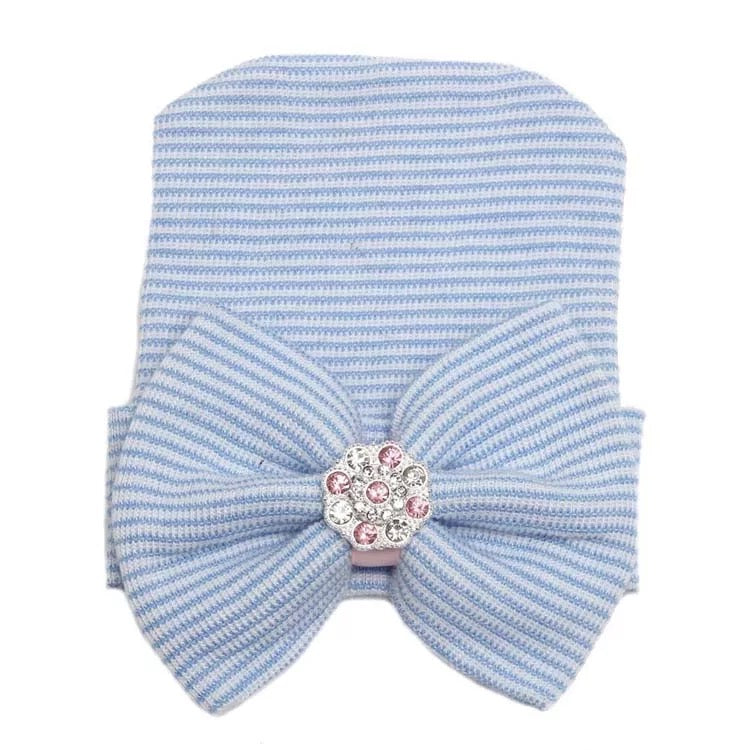 NB blue stripe bow hat