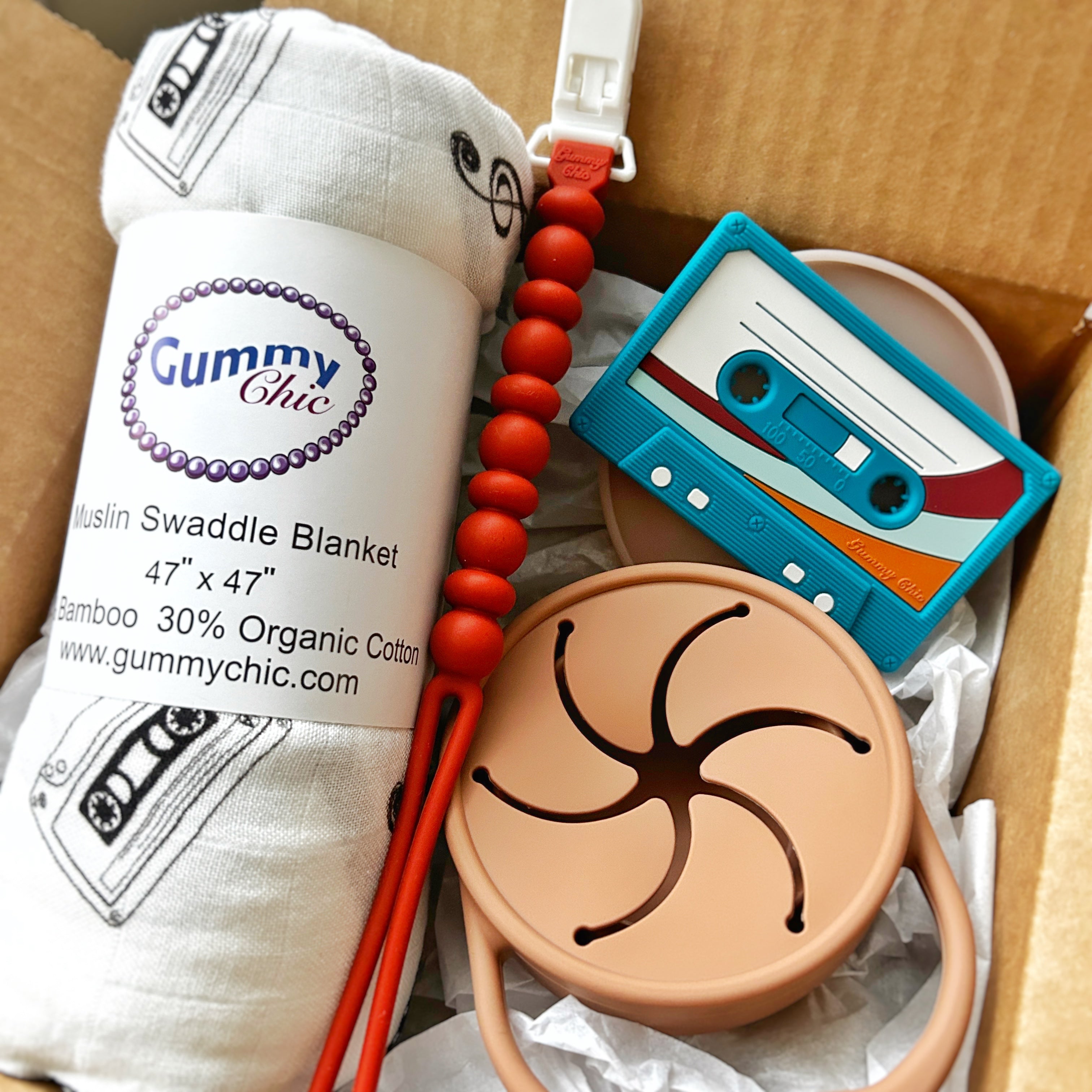 Nostalgic New Born Baby Gift Box with Organic Blanket & Teether