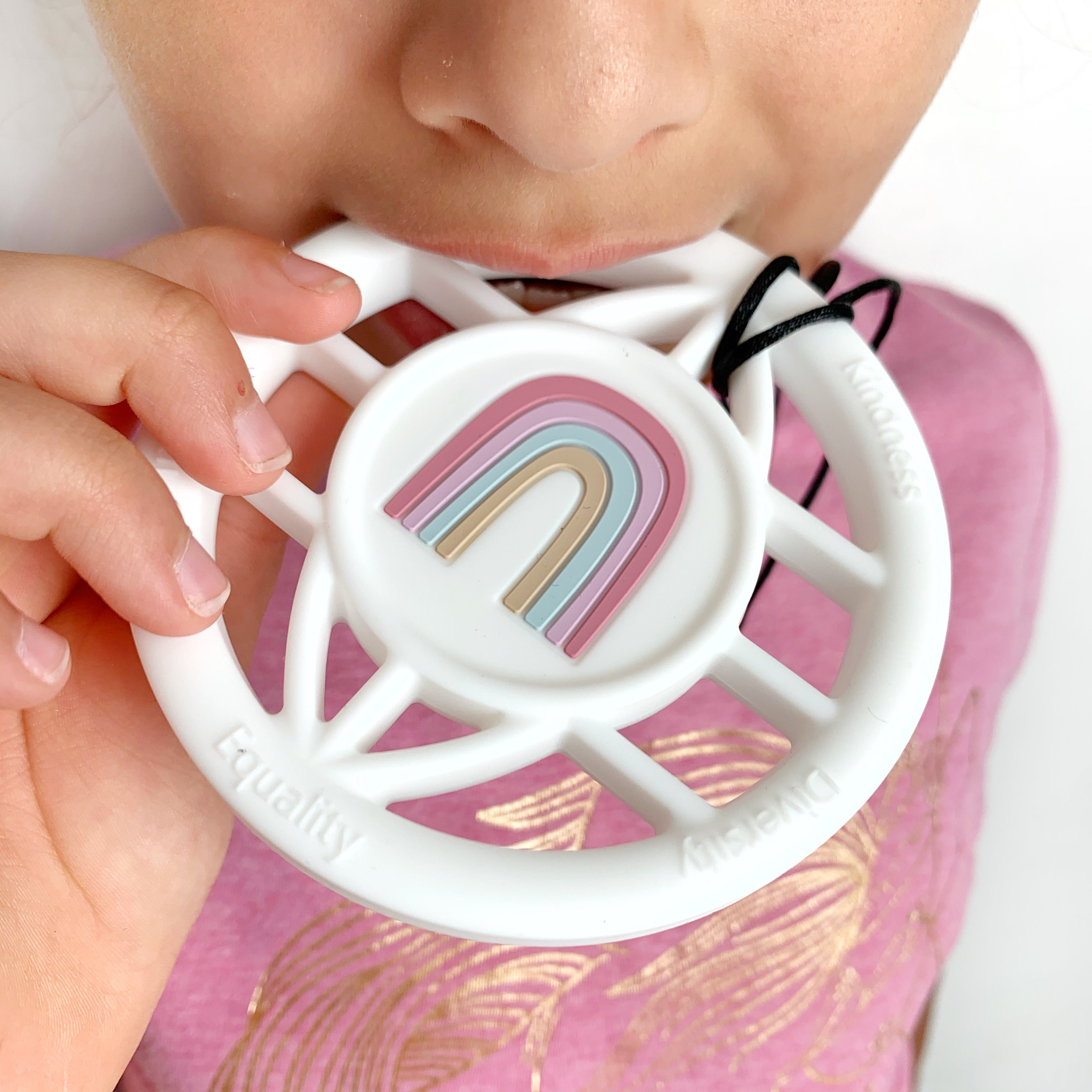 Gummy Chic Rainbow World Teether Necklace | BPA-Free Chew Sensory Pendant