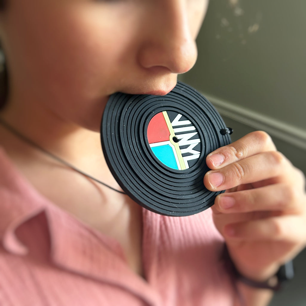 Vinyl Record Player Oral Sensory Necklace | Silicone Focus Chew Pendant