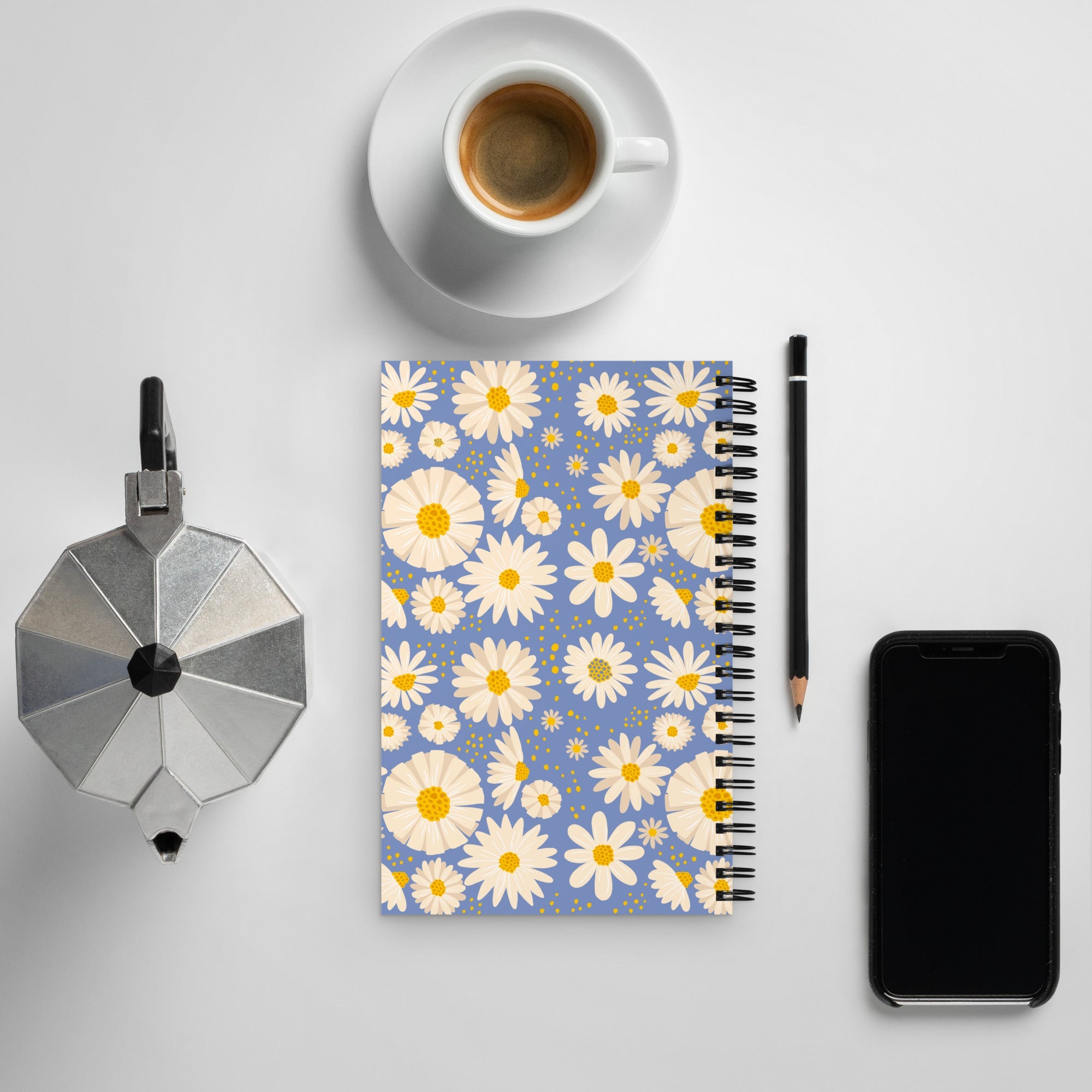 Spiral notebook - Blue Yellow Floral - 140 Pages