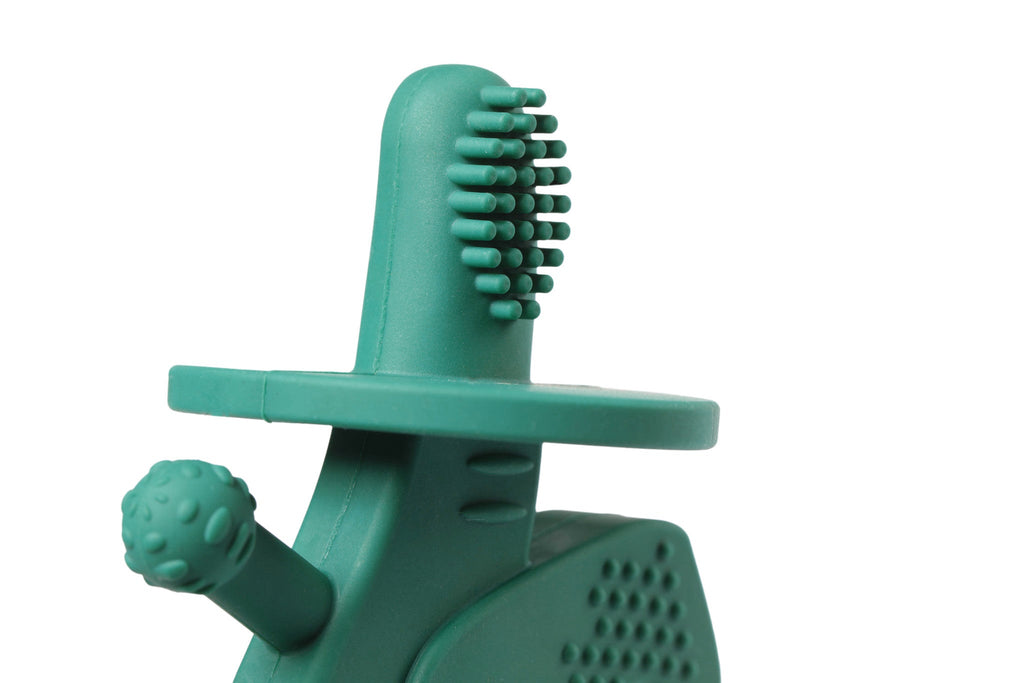 Dibly - Green - Baltic Amber & Natural Rubber Dinosaur Teether with Toothbrush Tail